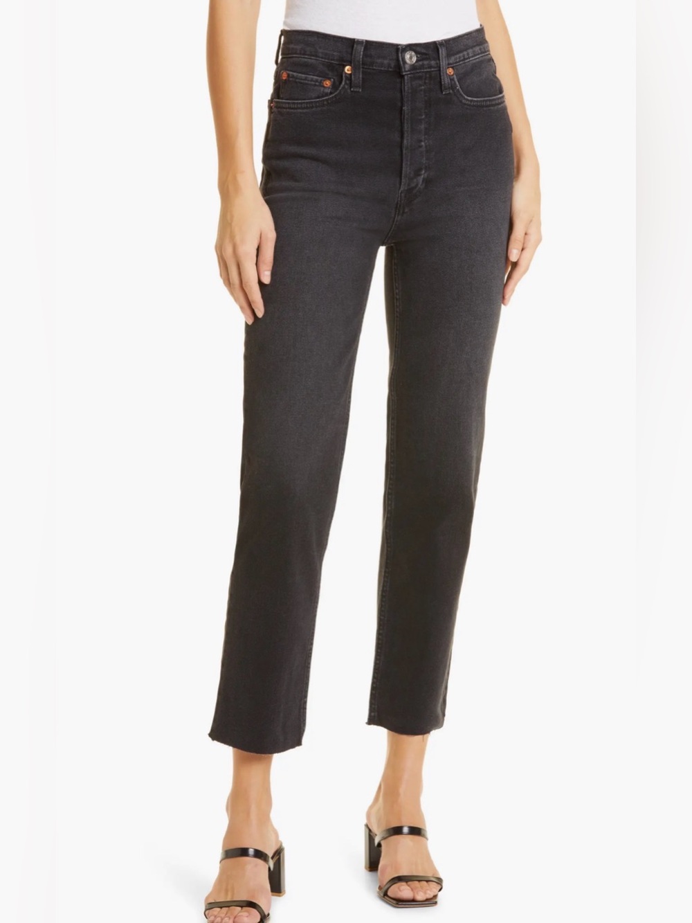 Re/Done Black Cropped High-Rise Straight Jeans
